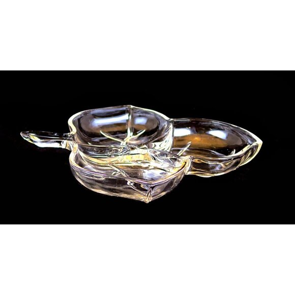 Hazel-Atlas Leaf Clear 8" 3-Part Relish Dish - Mid-Century Figural Glassware - Picture 2 of 4